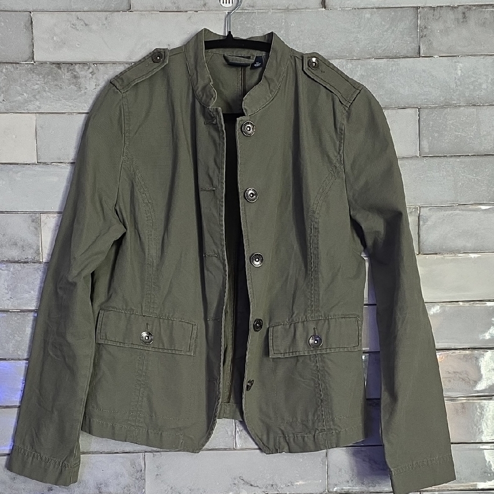 Women's Green Military Denim Style Jacket Size M